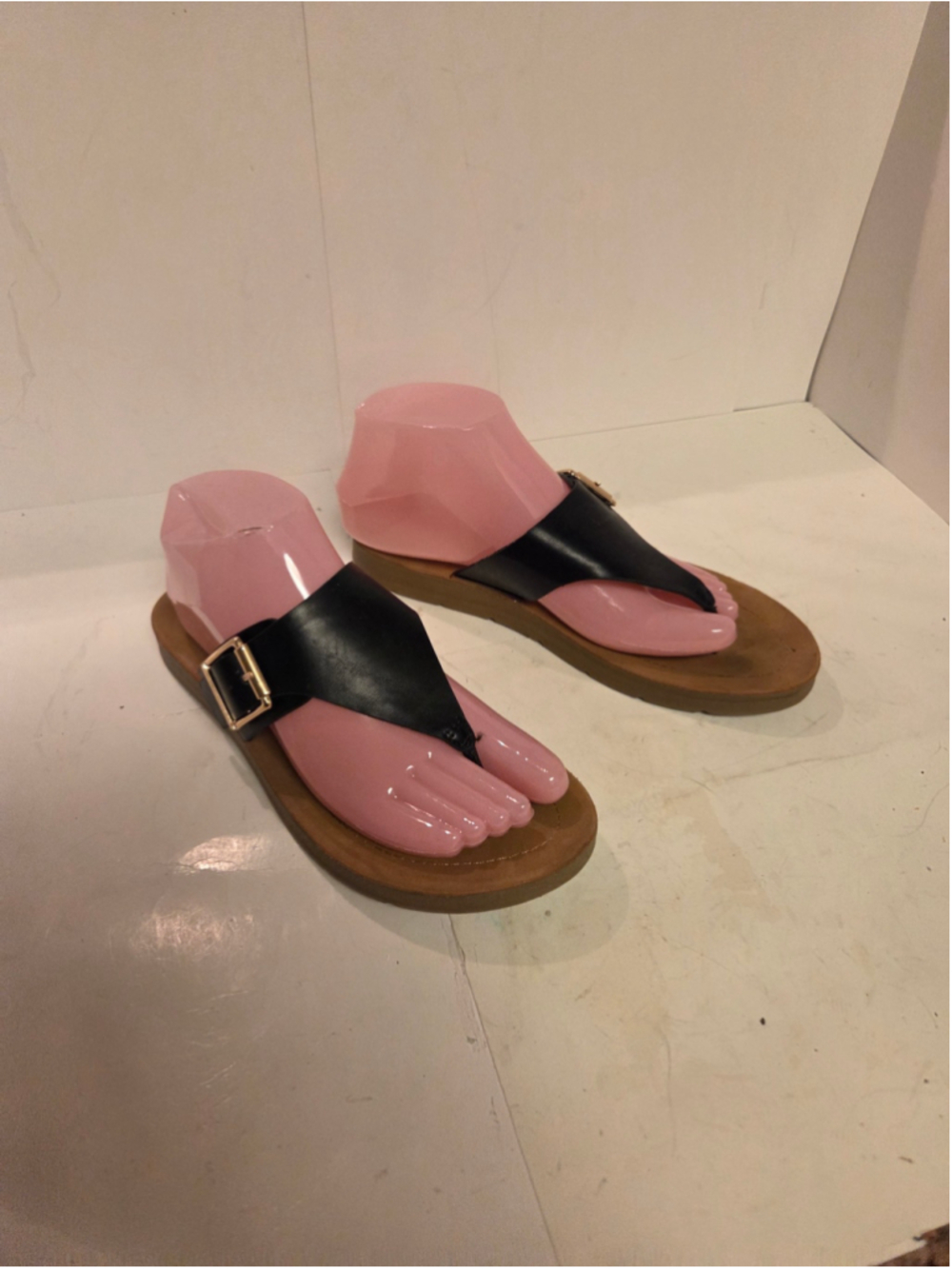 Women's Unbranded Black and Brown Thong Sandals
